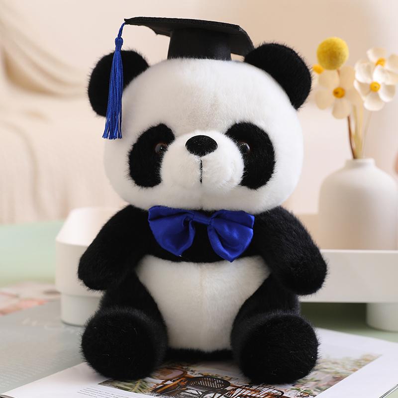 25cm Kawaii Doctor Panda Plush Toys Kawaii Panda Bears with Doctorial Hat Plushie Doll Stuffed Animal Toy Kids Graduation Gift