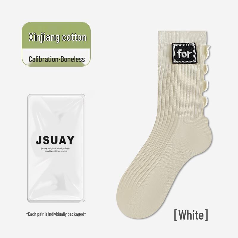 Women's Japanese-Style Frilly Edge Mid-Calf & Knee-High Slouch Socks - Autumn/Winter Versatile Fabric.