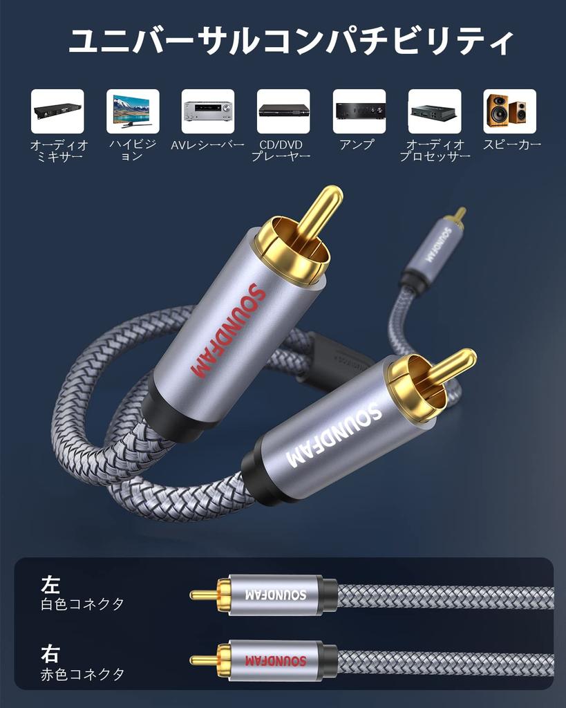RCA Audio Cable SOUNDFAM RCA Y Splitter 1RCA To 2RCA RCA Audio Cable Bidirectional RCA Y Adapter for Subwoofer Home Theater AV Receiver Amplifier Gray
