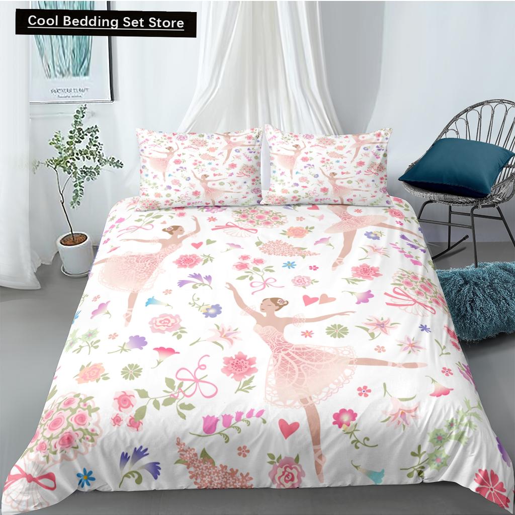 Dancing Girl Duvet Cover Ballet Girls Bedding Set Home Textile Bedclothes Soft Girly Comforter Cover Queen/King Size for Kids