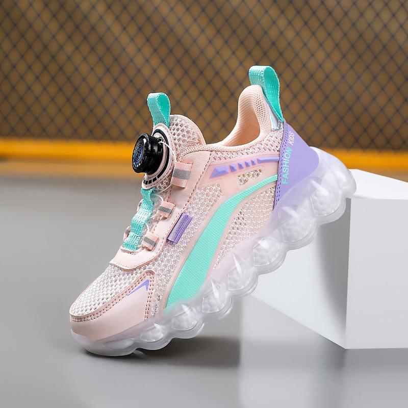 Children's sports shoes spring new breathable single net boys and girls running shoes medium and older children soft sole trend air cushion classmate