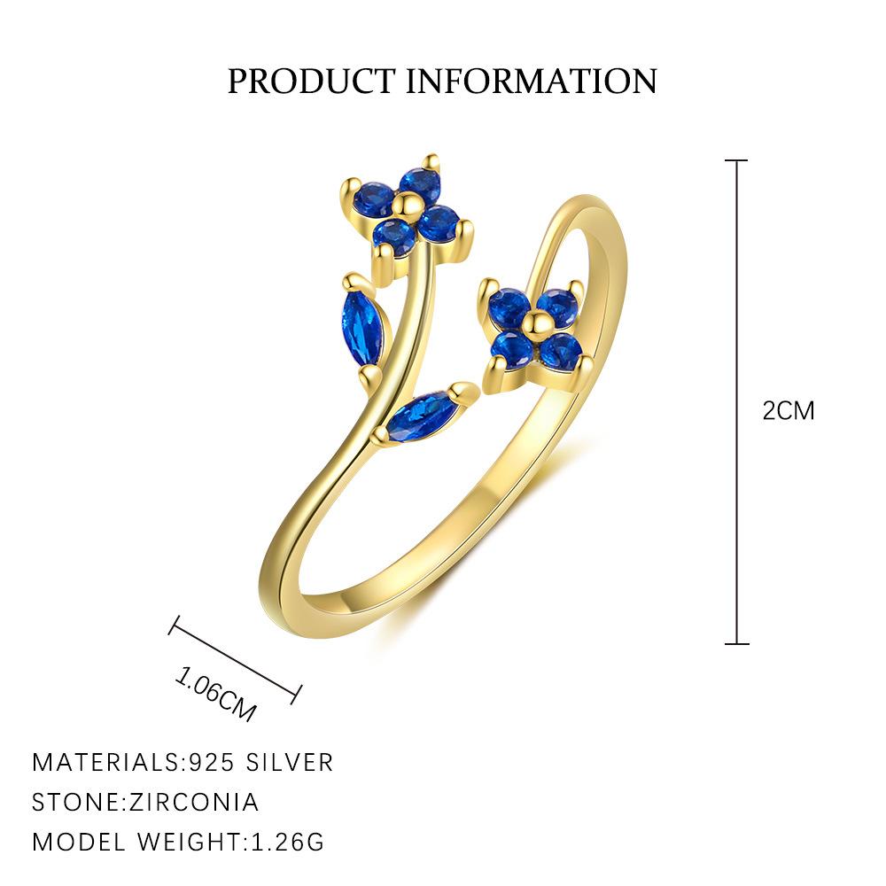 925 Sterling Silver Exquisite Colorful Zircon Flowers Leaves Ring For Women Double Design Size7 Adjustable Party Wedding Jewelry