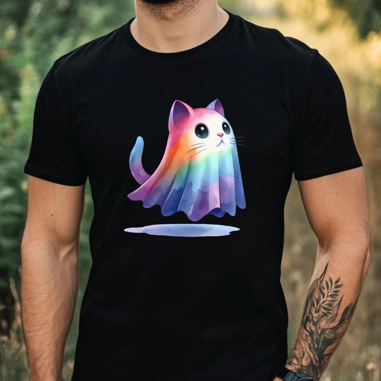 T-Shirt Herren Geister Katze Motiv Baumwolle Größe XS bis 5XL S