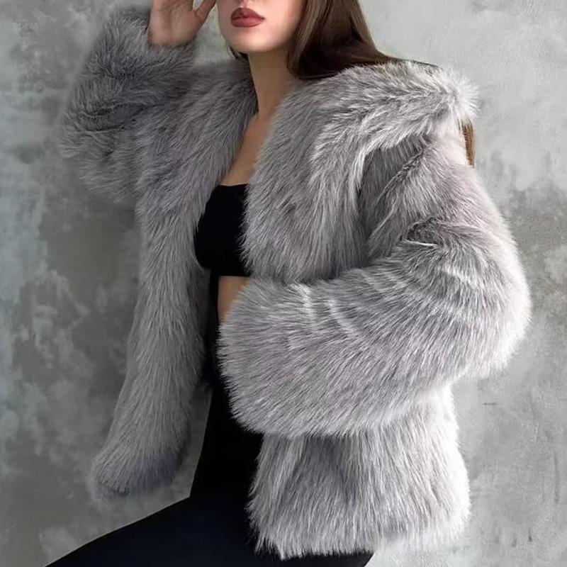 Woman Outerwears Cropped Faux Fur Coat Women Autumn Fluffy Plush Black Jacket Warm Winter Women's Coats Furry Solid Coats