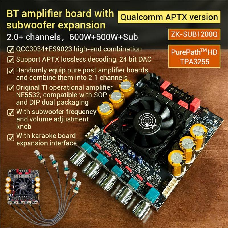 SUB1200Q Bt Amplifier Board QCC3034+ES9023 With Subwoofer Extension Bluetooth Digital Amplifier Board 600W X 2