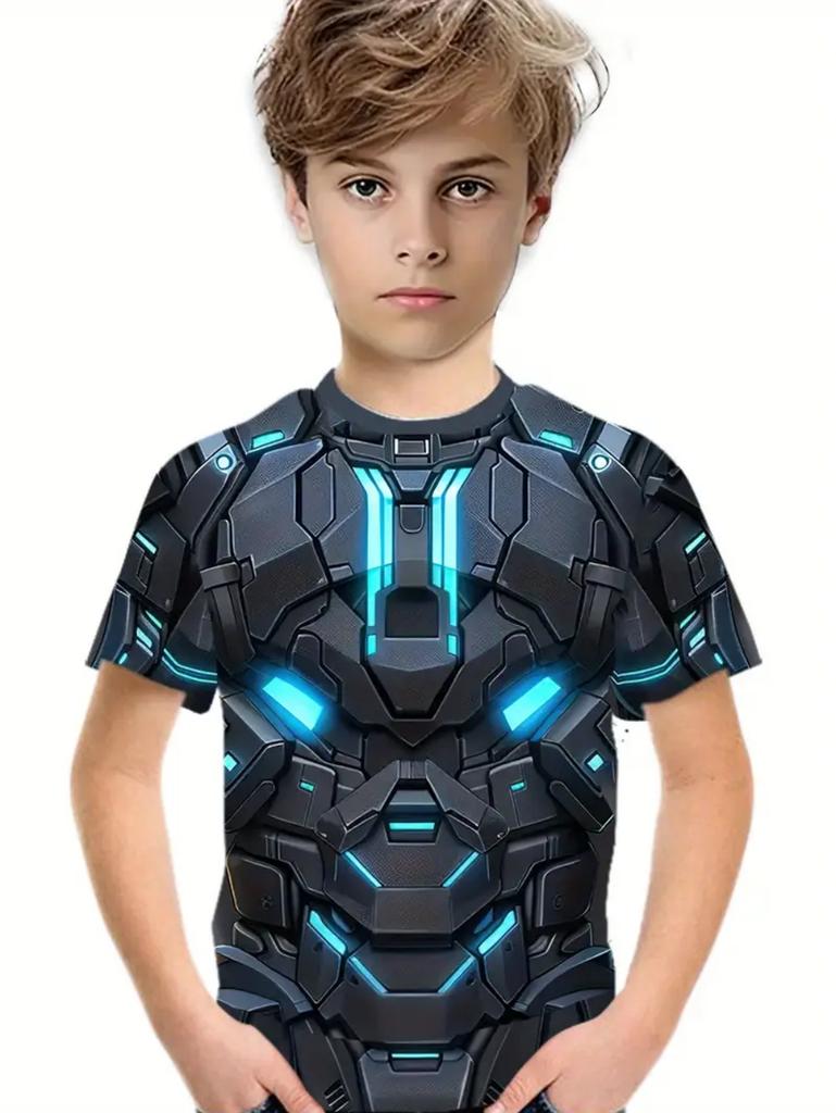Krieger Rüstung Jungen Kleidung 3D Druck Kinder T-Shirt Sommer Rundhals Kurzarm Oberteil Lässiges T-Shirt Locker Streetwear Kinderkleidung