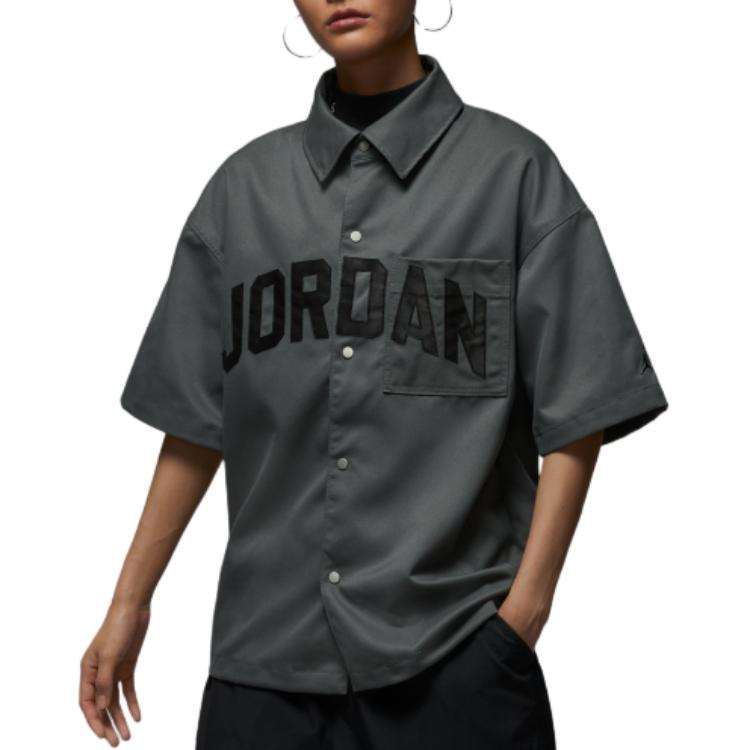 Jordan Letter Single Button Short Sleeve Loose Shirt Women Shirts HQ9200068