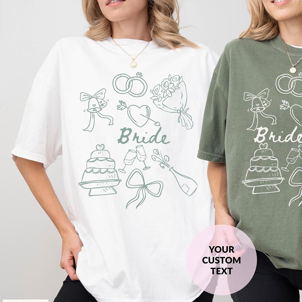 Bride Bridesmaid Shirt Custom Wedding Day Getting Ready Comfort Shirts Group Matching Tee Cotton Y2K Top Daily Trendy Streetwear