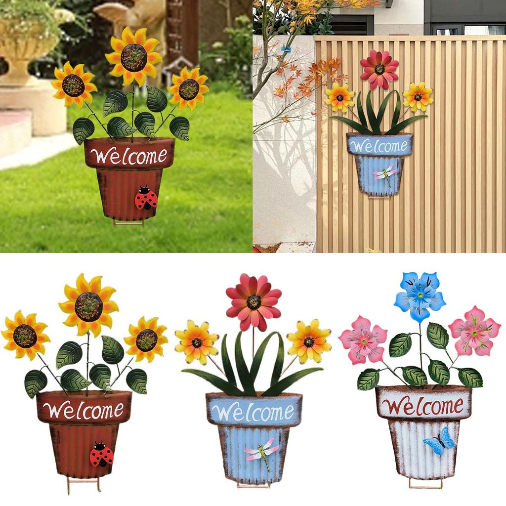 Flower Pot Garden Stake 2D Decor Sturdy Decoration for Lawn Landscape Patio