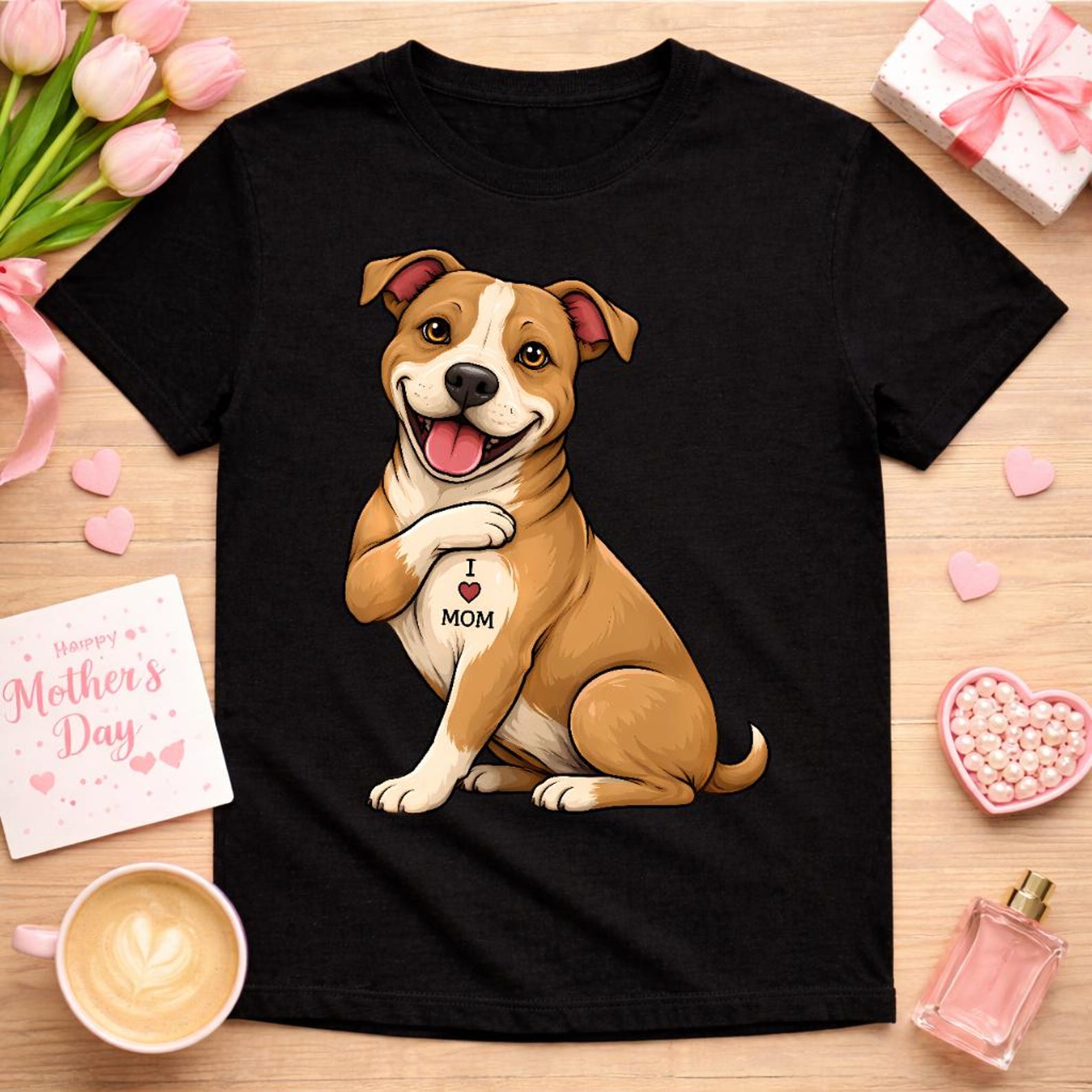 Tattooed Pitbull Shirt, Pit Bull Terrier I Love Mom Tee, Dog Lover Gift 3XL