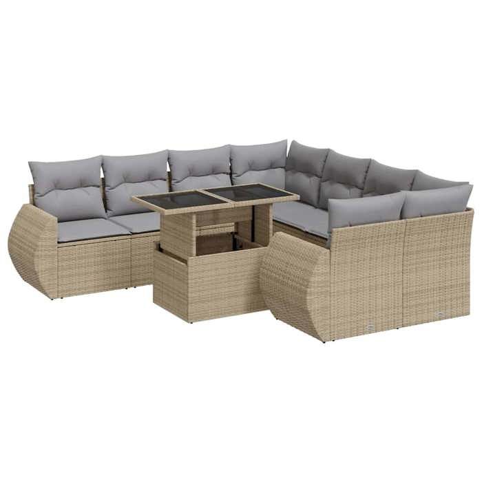 VidaXL Garden Lounge Set with Cushions 9 Pcs Beige Braided Resin 3326610