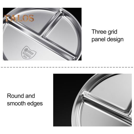 Food Tray No Burrs Holding Lunch High Temperature Resistant Useful Stainless Steel Divided 3 Grids Food Plate for Home
