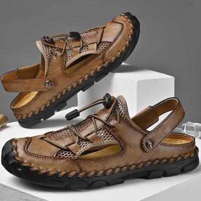 Erkek Mikrofiber Deri El Dikiş Nefes Örgü Rahat Yumuşak Sandalet