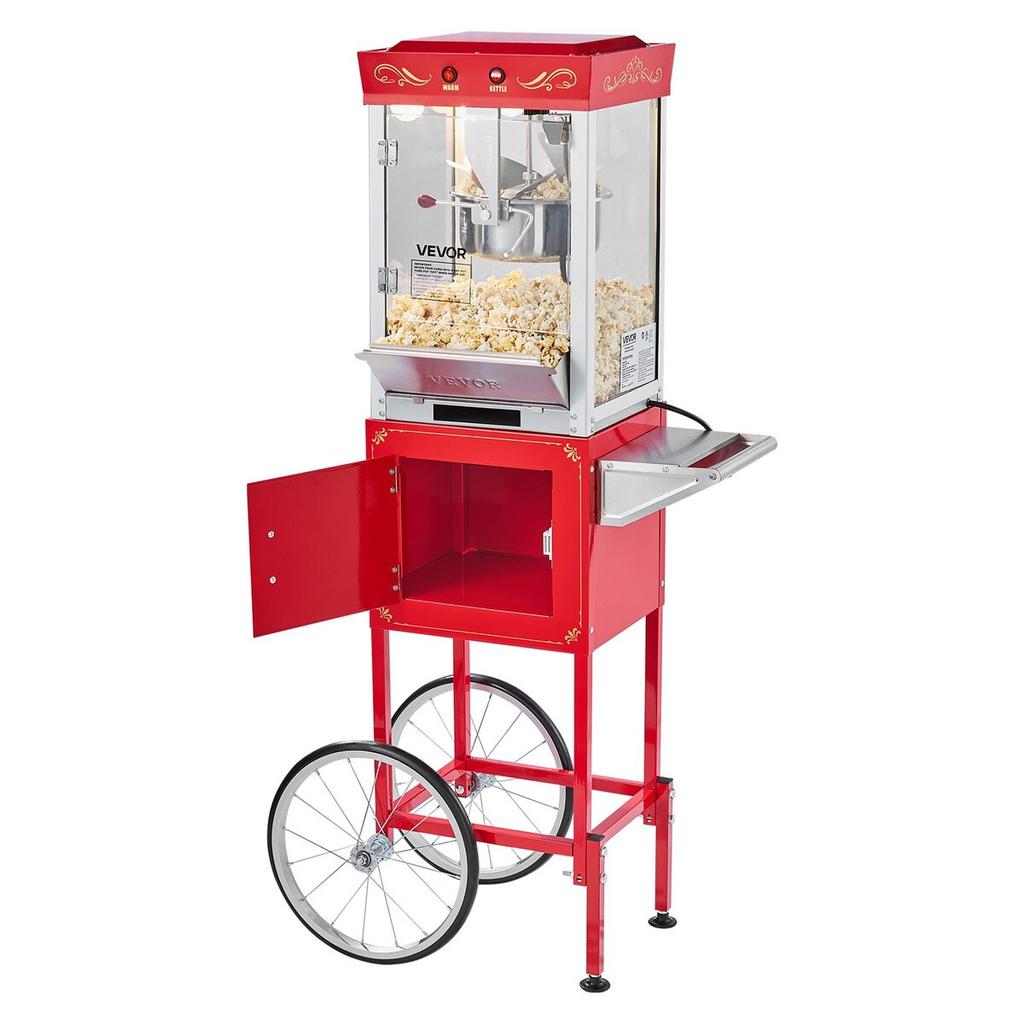 Popcorn Machine with Cart Popcorn Popper Maker 800W 0.2kg Kettle Red