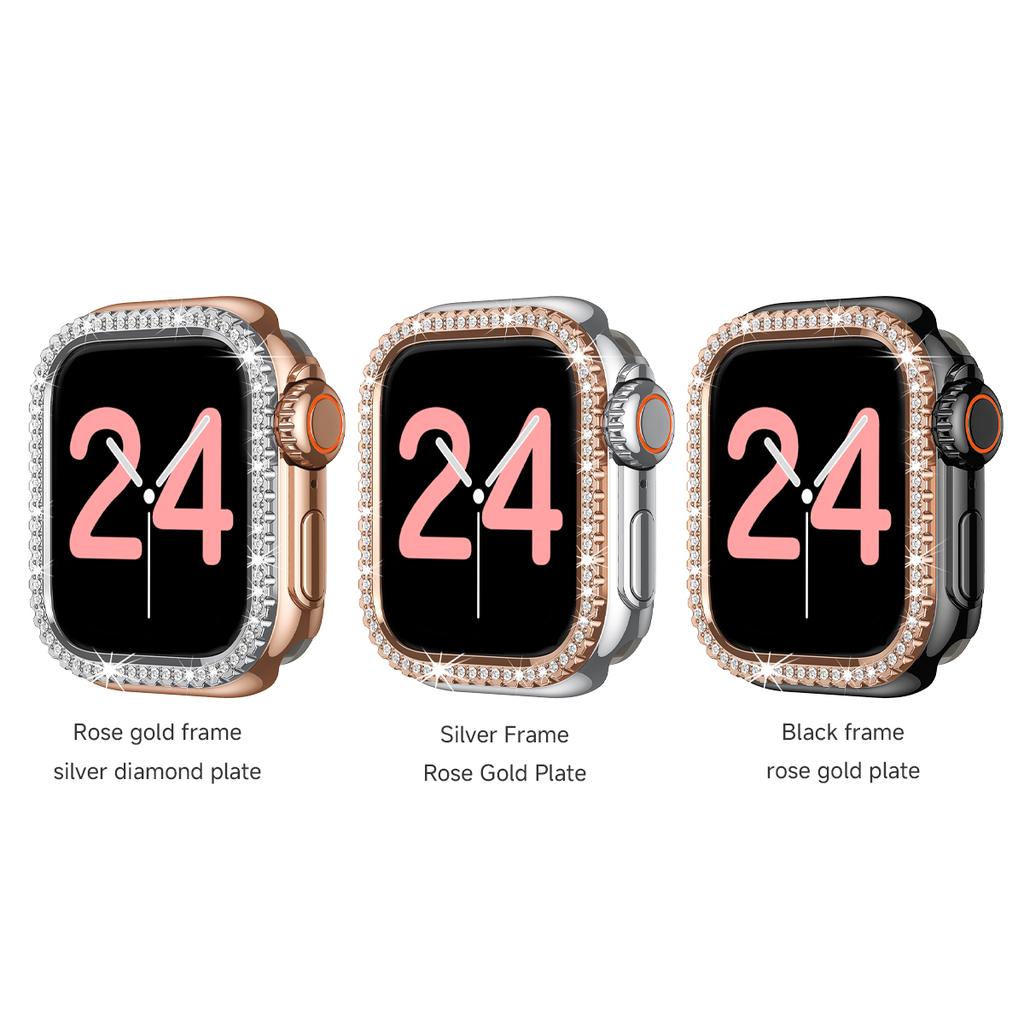 Lesklý Glamour Diamantový Dutý Ochranný Nárazuvzdorný Kryt iWatch Watchase Pro Apple Watch Kovový 44mm 45mm Bling Kryt pro iwatch SE/9/8/7/6/5