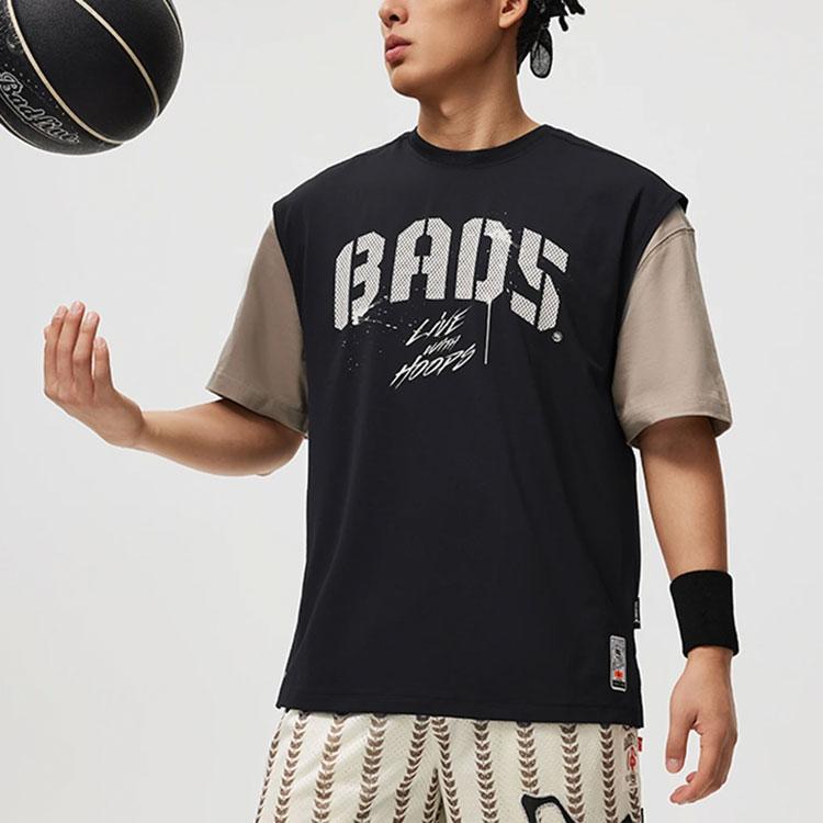 Li-Ning Letter Crew Neck Breathable Loose Sleeveless Vest Men Tops Black AVSU435-1