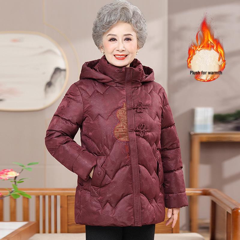 

Зимняя хлопковая куртка в китайском стиле для пожилых женщин, утепленная бархатом одежда в стиле Тан, стильное теплое пальто для пожилых людей 5XL (145-155 lbs)