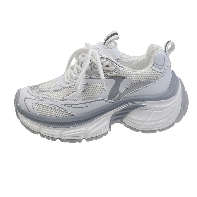 

2024 new leather mesh small man height increase fashion breathable casual sports dad shoes women 40 білий