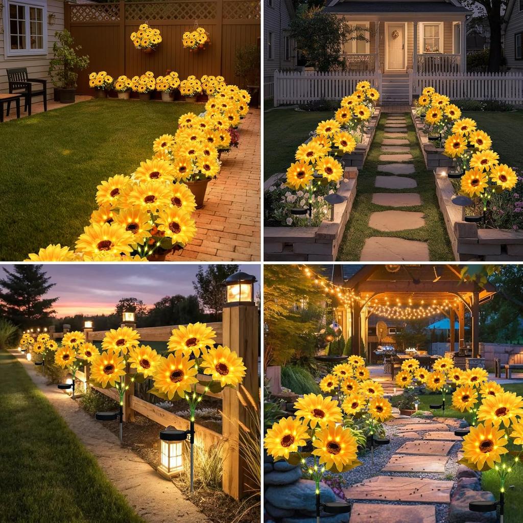 Solar Sunflower Lights Outdoor Waterproof Auto ON/Off Solar Garden Stake Lights for Lawn Pathway Yard Landscape Decor
