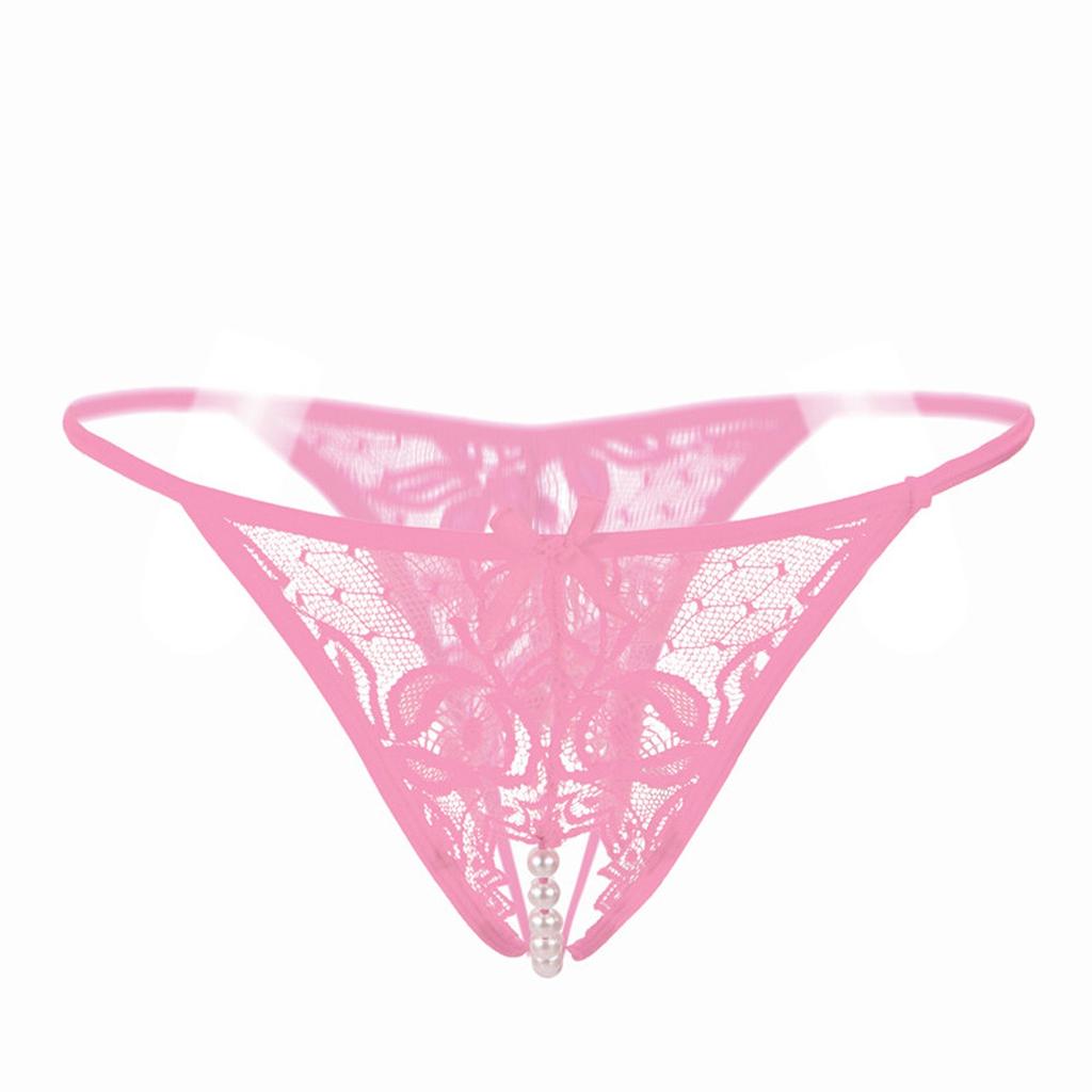 Women Lace Crotchless Panties Crotch Thong With Pearls Massaging Underwear