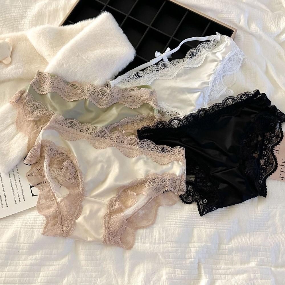 Mesh Transparent Lace Panties Seamless Lace Bow Briefs Thin Underwear for Women  Summer
