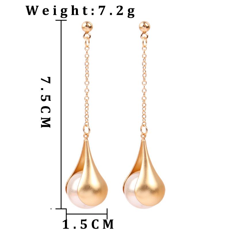 Korean Long Dangle Imitation Pearl Drop Earrings for Women Wedding Party Vintage Golden Plated Statement Jewelry