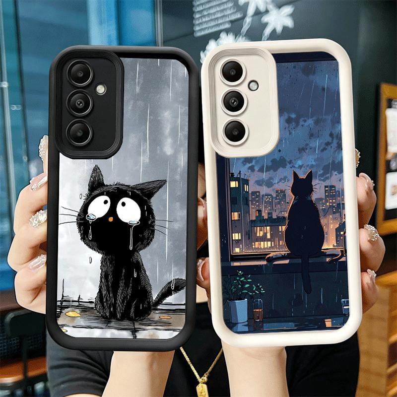 Phone Case for Samsung Galaxy A17 A16 A15 A14 A13 Healing Sense Cat Rain A56 A36 A26 A55 A35 A25 A54 A34 A24 A53 A33 A23 A07 A06
