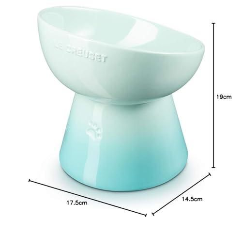 LE CREUSET High Stand Pet Bowl, Deep Cool Mint, for Dogs and Cats, Stain-Resistant, Microwave Safe [Official Japanese Product]