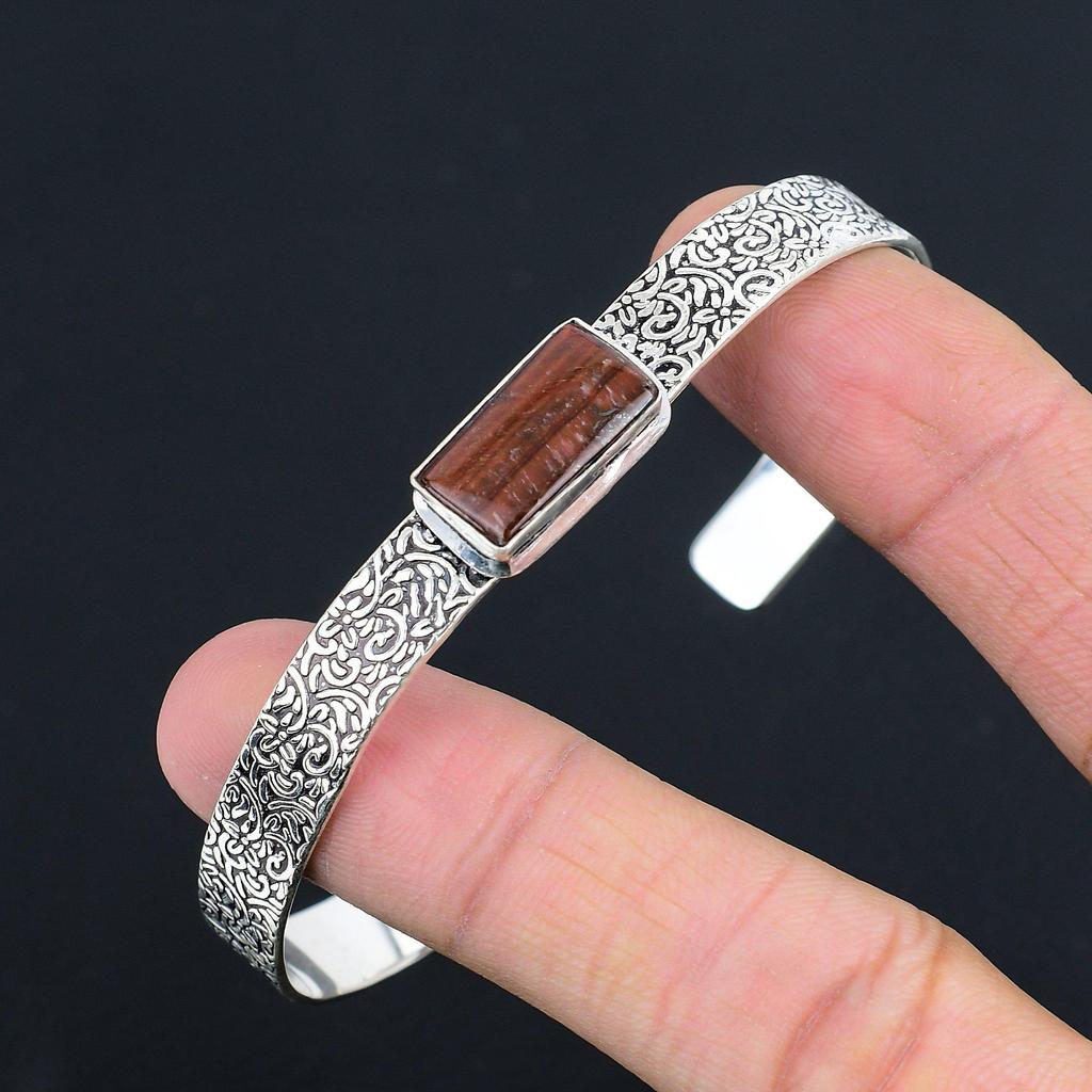 Gift For Women Bangle Adjustable 925 Sterling Silver Natural Tiger Eye Gemstone