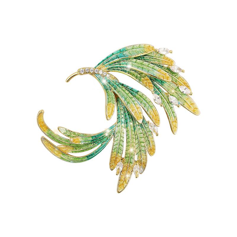 New Elegant Zircon Phoenix Brooch with Enamel Gradient for Suits