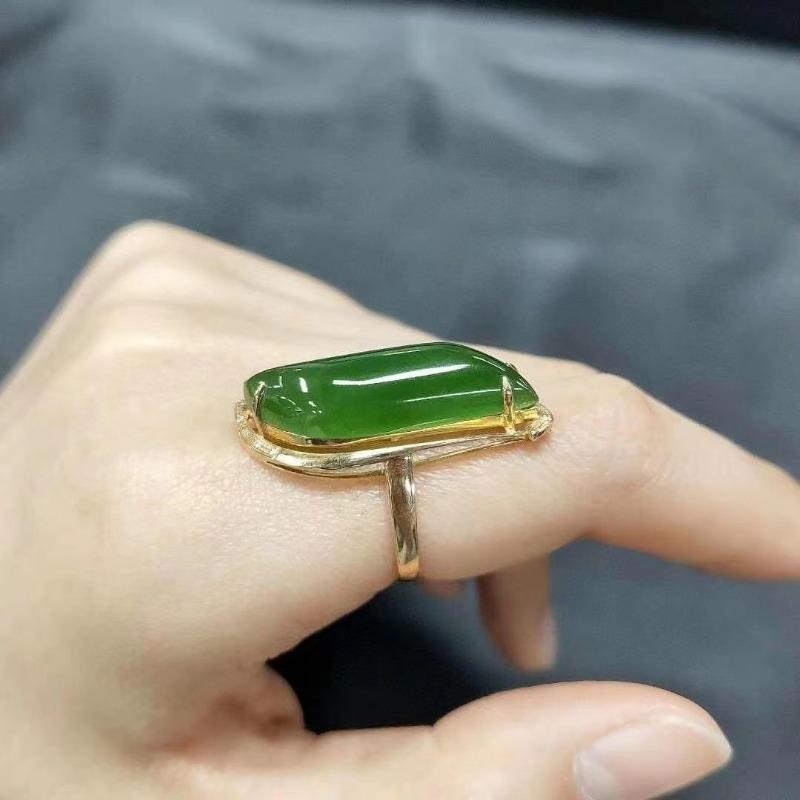 Fashion Natural An Jade Ring Classic Glossy  Inlaid Vintage Willow Leaf Green Rings For Women Fien Jewelry Adjustable