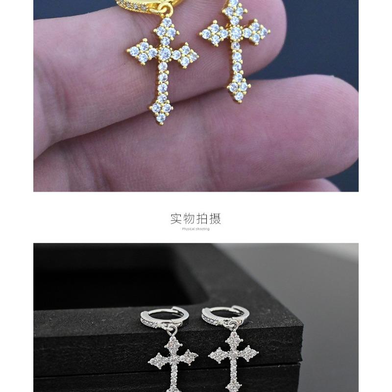 Cross Zircon Stud Earrings Hip Hop Fashion Men Ear Cuff Jewelry