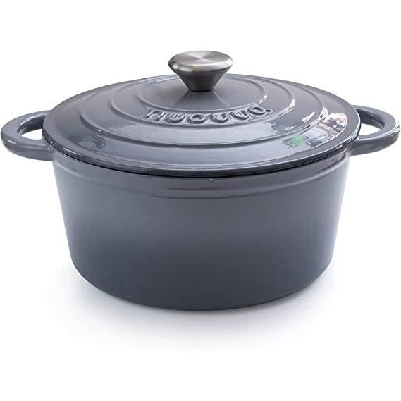 Nuovva Cocotte Antiadhésive En Fonte Avec Couvercle - Mijoteuse Gris - Rond - Ø24 Cm - 4,7 Litres
