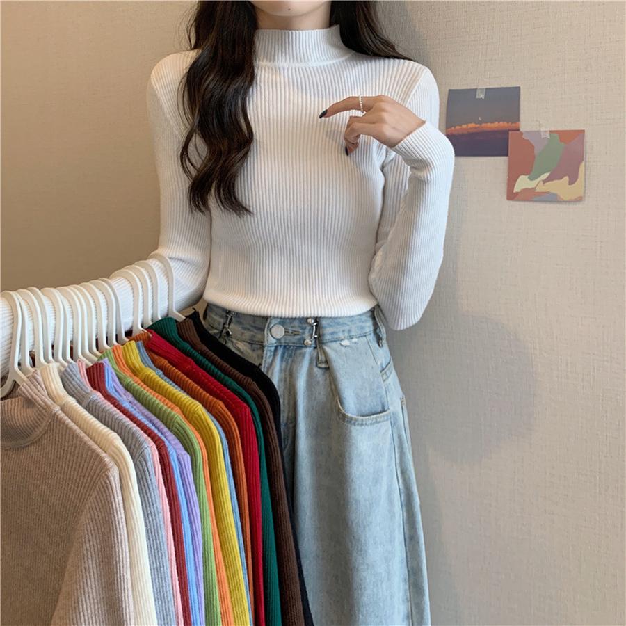 Half Sleeve Knit Sweater Women's Pullover Autumn New Inner Wear Base Layer Candy Top Women