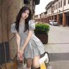 French Retro Bow Bubble Sleeve Dress College Style Design Temperament Age Reduction Sweet Waist Princess Dress