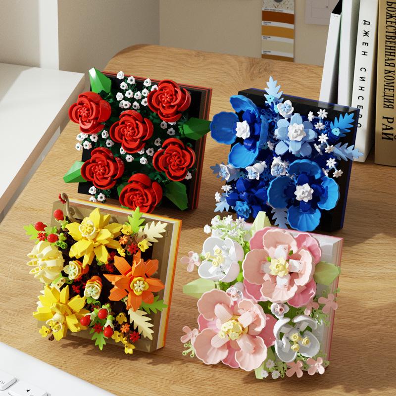 Compatible Music Flower Box: Secret Language Building Blocks, Preserved Flower Bouquet, Handmade Ornament, New Year Gift.