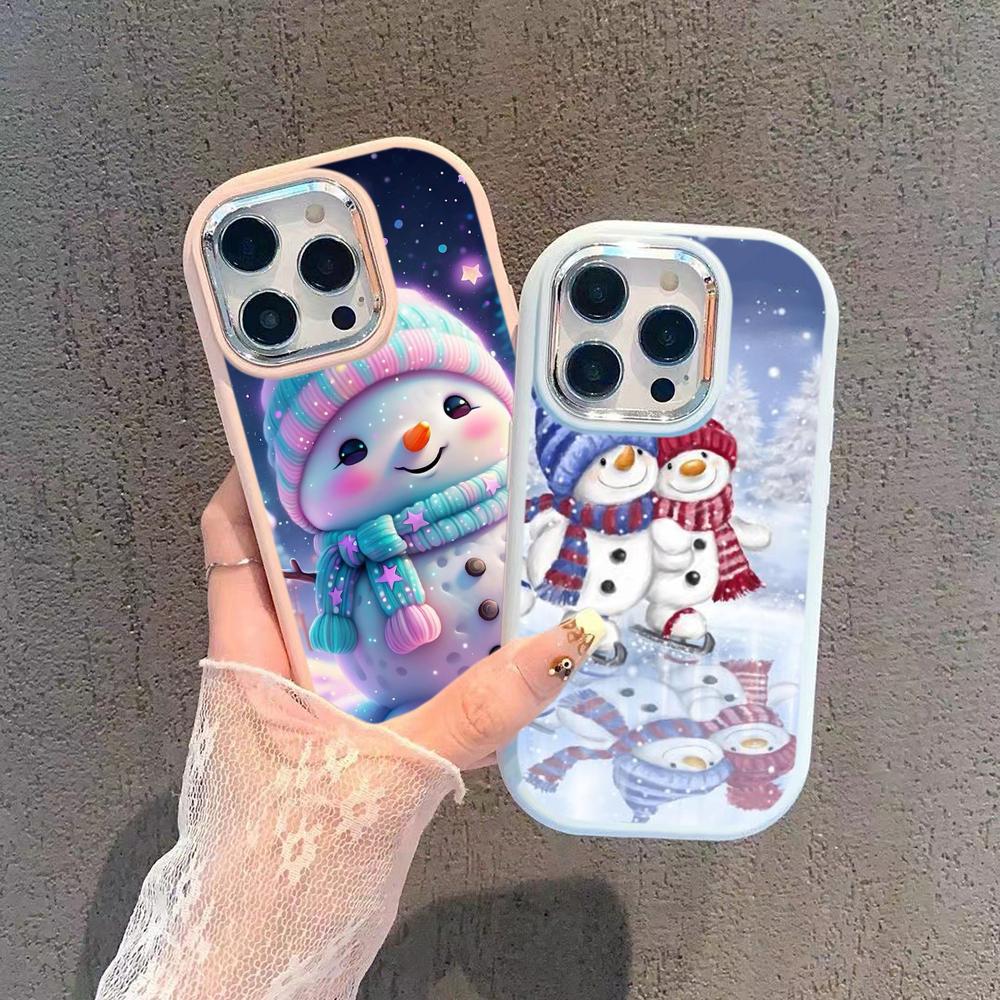 N104 Christmas Happy New Year Soft Phone Cases for Samsung S24 S23 Plus A15 A12 A35 A54 Infinix Hot40i Tecno Plating Frame Camera Protector Back Cover