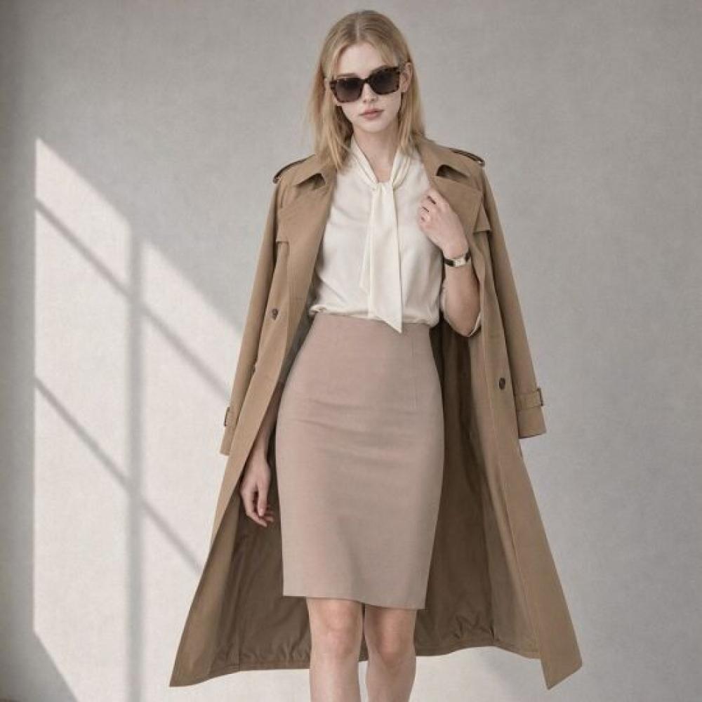 Melting Brown Women Midi Skirt Slim Fit HigH Waist H Line Office Skirt