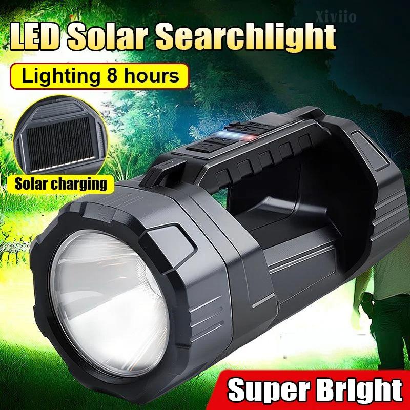 New LED Solar Searchlight Outdoor Long Range Flashlight Strong Light Torch Solar+Type C Rechargeable Flashlight Camping Lighting