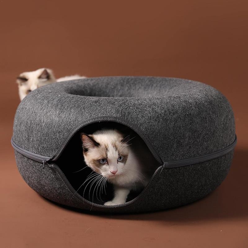 Round Tunnel Cat Bed Comfortable Donut House - Dark Gray