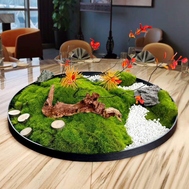 Best-Selling Moss Ornaments: Large Round Hotel Dining Table Centerpiece with Miniature Landscape Theme