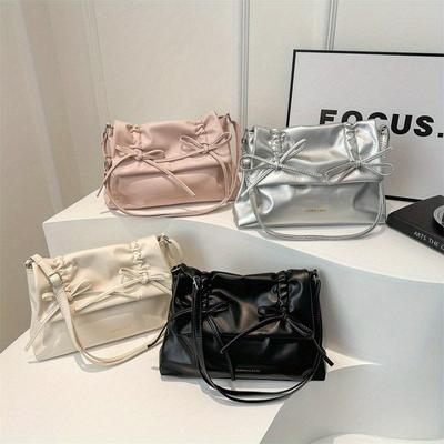Damen PU Leder Einkaufstasche Modische Schleife Schultertasche Freizeit Weiche Messenger Bag Sommer Pendler Handtasche Mit Umhängegurt