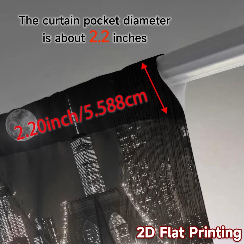 Set Of 2 Minimalist Flat Printing Curtains Without Rod Moonlit Skyline Popular Prints Curtain Semi Sheer Made Polyester