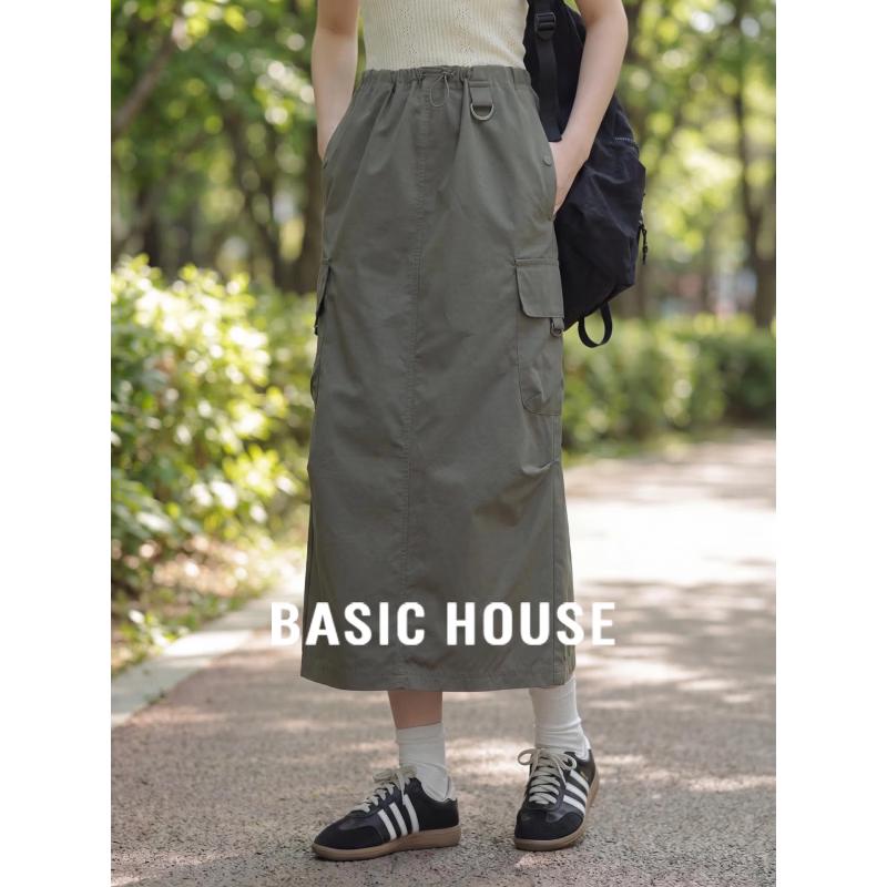 Basic House High-Waist A-Line Cargo Midi Skirt L