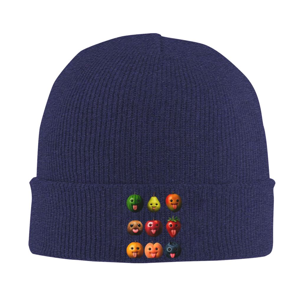 Funny Silly AI Fruit gen z Meme BrainRot Humor Tongue Out Beanie Hats  Bonnet Hats Fashion Knitted Hat Thermal Elastic Caps