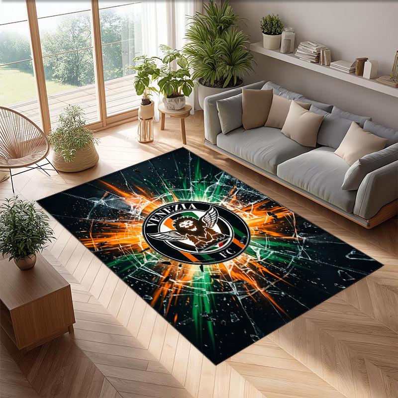 Venezia FC Football Print Crystal Velvet Rug, Comfortable Water Absorbent Non Slip Indoor Floor Carpet