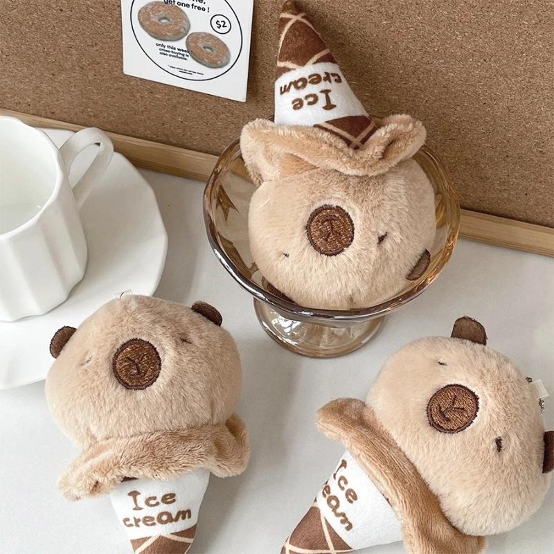 11cm Adorable Cotton Capybara Plush Stuffed Animal Doll Cute Ice Cream Cone Keychain Backpack Charm Party Gift for Kids