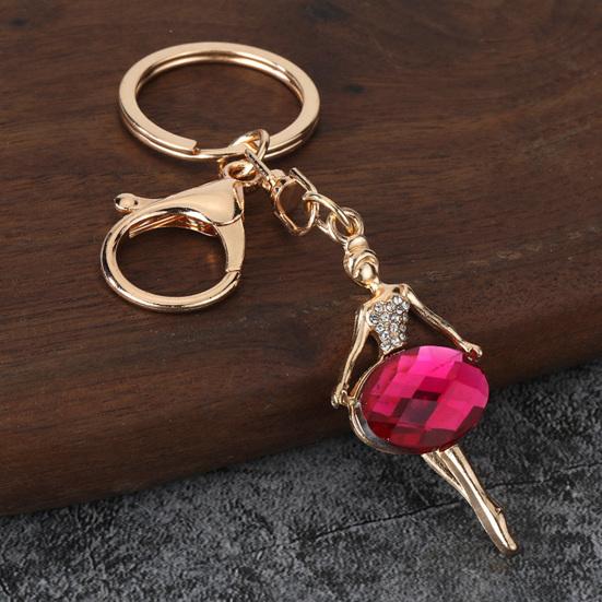 Zinc Alloy Keychain Pendant, Ballet Girl Shape Key Holder with Imitation Gemstones Rhinestones, Easy to Install Bag Charm