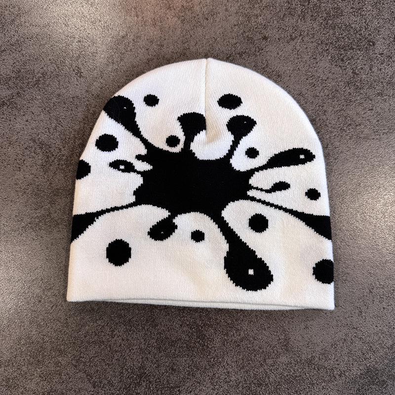 Water Drop Print Knit Beanie Men Women Soft Stretchy Skull Cap for Street Fashion Casual Outing Trendy Unisex Winter Hat