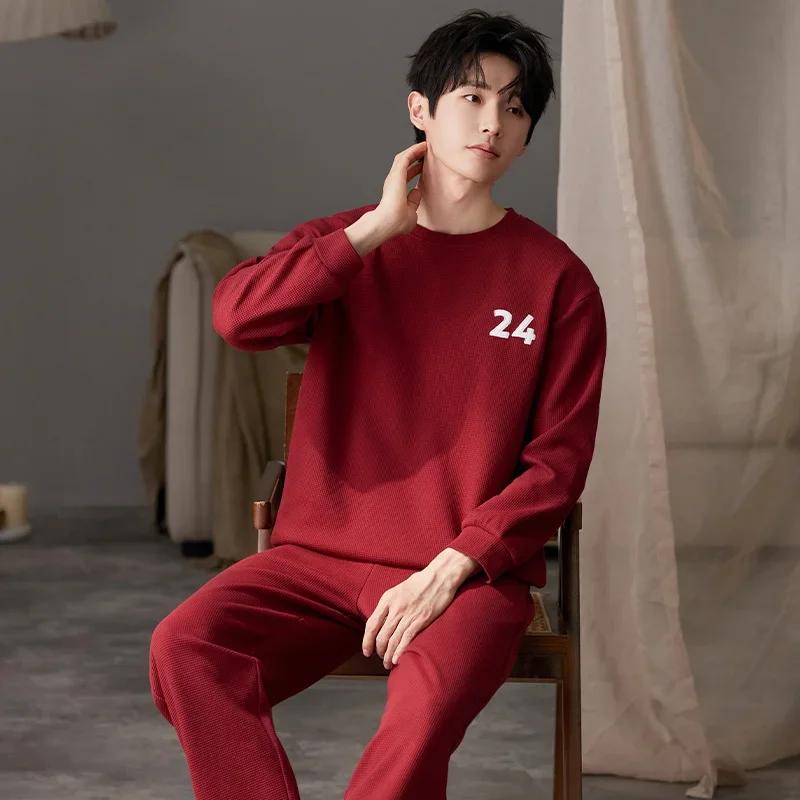 

Новая осенняя хлопковая пижама для мужчин, модная пижама с круглым вырезом, длинные рукава, длинные брюки, домашняя одежда, одежда для сна Asian 3XL (85-100kg)
